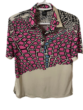 Jamie Sadock Pink and Blue Mosaic Polo Size Medium